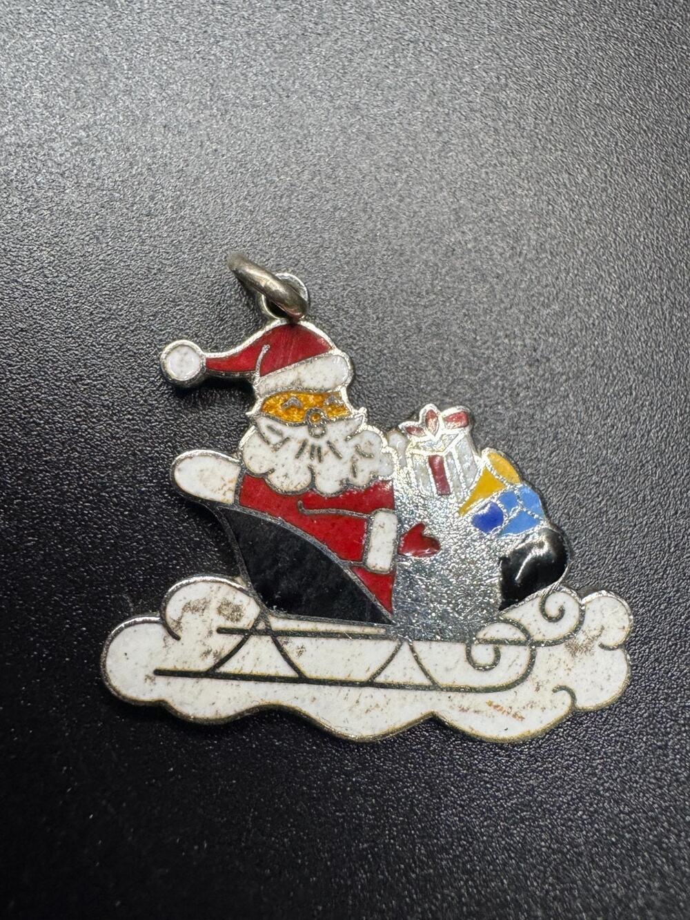 Vintage Wells Sterling Silver 925 Enamel Santa Claus Sleigh Christmas Charm